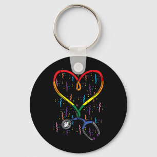 Chaveiro Rainbow Flag Stethoscope Heart Nurse Rn Scrub Gay