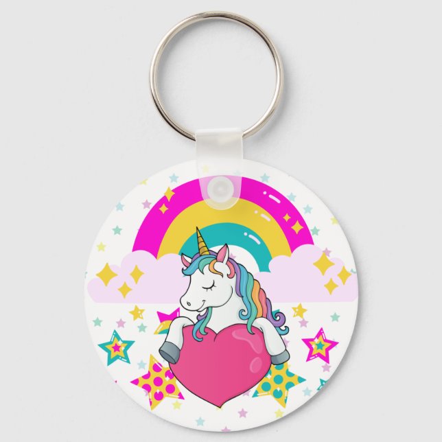 Chaveiro Rainbow Unicorn com estrelas (Frente)