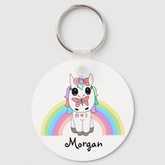 Chaveiro Rainbow Unicorn e Butterfly personalizadas (Frente)