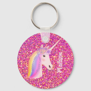 Chaveiro Rainbow Unicorn - Glitter Magical Pink Personaliza