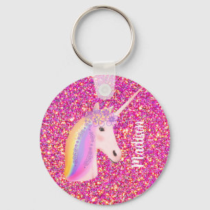 Chaveiro Rainbow Unicorn Magical Pink Glitter Personalizado
