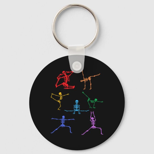 Chaveiro Rainbow Yoga Skeleton Exercício Osso Halloween Par (Frente)