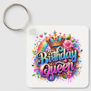 Chaveiro Rainha de Aniversário Arco-Íris Floral
