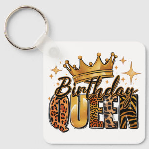 Chaveiro Rainha de Aniversário com Leopardo de Coroa Dourad