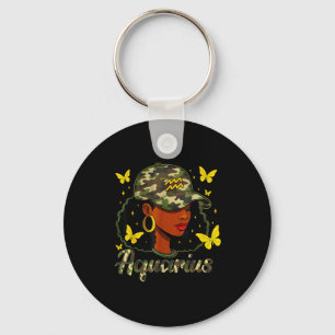 Chaveiro Rainha de Aquário Mulher Negra Camuflagem Chapéu A