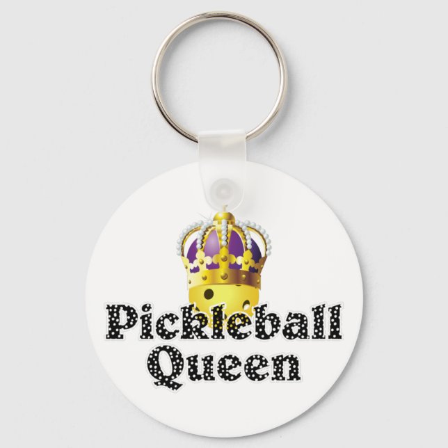 Chaveiro Rainha de Pickleball, Bola Amarela Roxa, Coroa Dou (Frente)