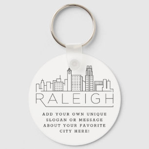 Chaveiro Raleigh, NC Stylized Skyline  Slogan Personalizado