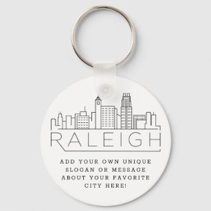 Chaveiro Raleigh, NC Stylizlized Skyline   Slogan Personali