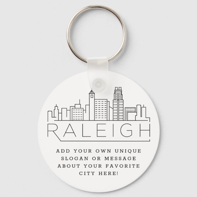 Chaveiro Raleigh, NC Stylizlized Skyline | Slogan Personali (Frente)