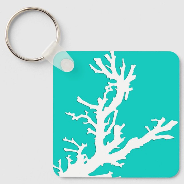 Chaveiro Ramal de coral - branco em turquesa (Frente)