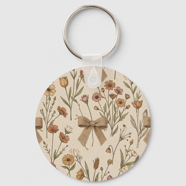 Chaveiro Ramalhete de Flores Silvestres Rústicas com Laços  (Frente)