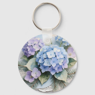 Chaveiro Ramalhete de Hortênsias Azuis Aquarela Serenidade