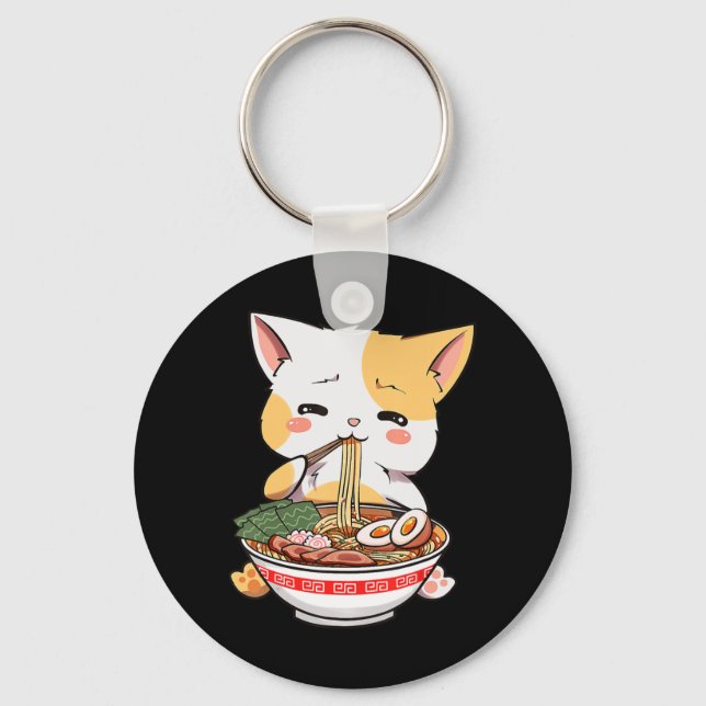 Chaveiro Ramen Cat Anime Bowl Kawaii Neko Japonês Kids Gir (Frente)