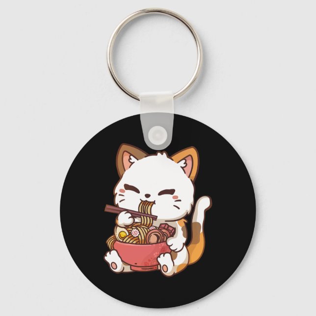Chaveiro Ramen Cat Anime Kawaii Cat Eating Ramen (Frente)