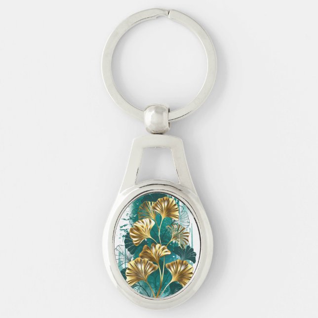 Chaveiro Ramificação com Ouro deixa Ginko Biloba (Frente)