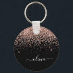 Chaveiro Rapariga do Monograma de Script Brilhante Cor-de-r<br><div class="desc">Preto e Rosa Dourado - Chaveiros com nomes de Monograma (Cadeia-Chave) de Script Glitter de Estirpe Cor-de-Rosa Esbranquiçada. Isto faz o doce e perfeito aniversário de 16 anos, casamento, chá de panela, aniversário, chá de fraldas ou festa de solteira presente para alguém que ama luxo de luxo e estilos quíticos....</div>