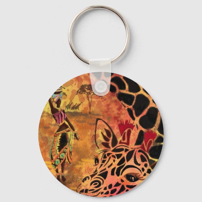 Chaveiro Rapariga e Girafa Africanas - Amigos - Desenho de  (Frente)