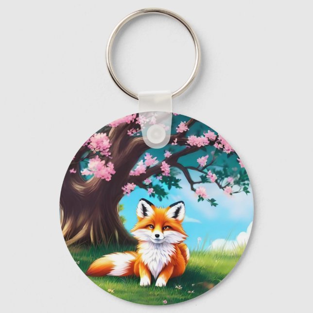 Chaveiro Raposa Adorável Sentada Na Árvore-68563 (Frente)