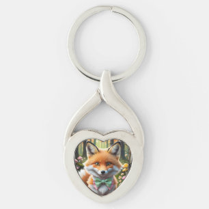 Chaveiro Raposa-branca com arco verde e rosa