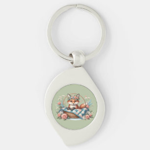 Chaveiro Raposa Floral em Cesta com Colcha e Flores