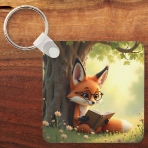 Chaveiro Raposa fofa lendo um livro, personalizado 
