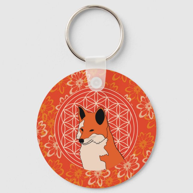 Chaveiro raposa, totem animal,zen,chakra,flor da vida, (Frente)
