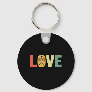 Chaveiro Raquetes e Peteca de Badminton Retro Love, Eu Amo