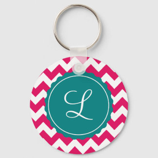 Chaveiro Raspberry e Teal Zig Zag Personalizada Inicial