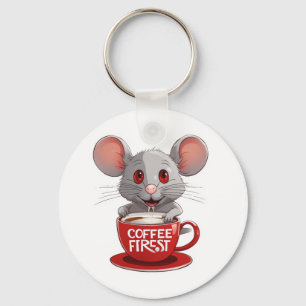 Chaveiro Rato Adorável com Cafeína na Caneca Vermelha