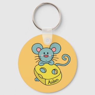 Chaveiro Rato Azul Fofo e Queijo Crianças Personalizado
