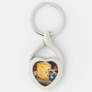 Chaveiro Rato de desenho apaixonado por queijo em um queijo