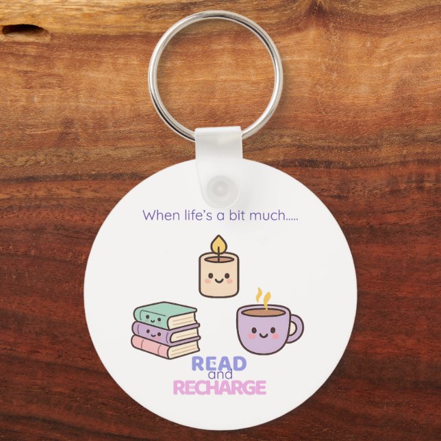 Chaveiro Read And Recharge Keyring Kawaii Book Lover Gift  (Frente)