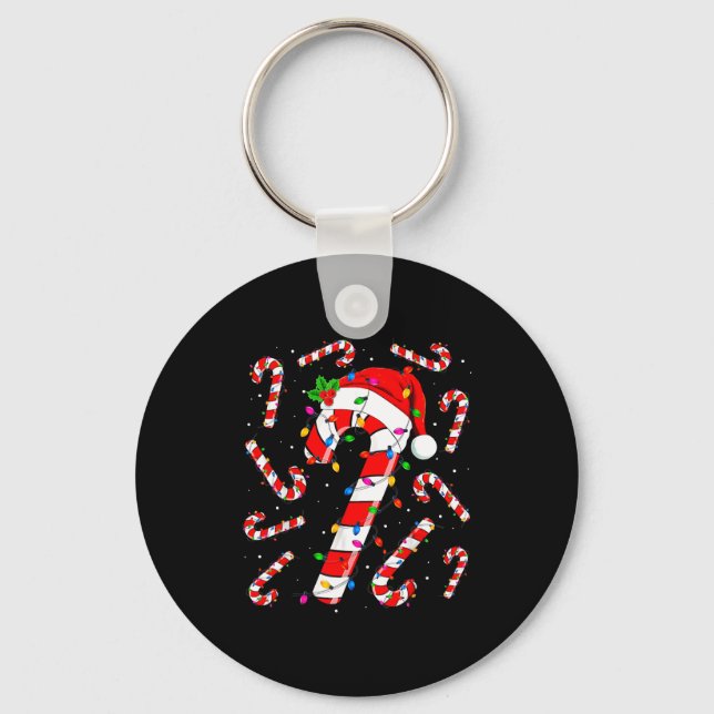Chaveiro Red And White Candy Cane Santa Christmas Funny Xma (Frente)