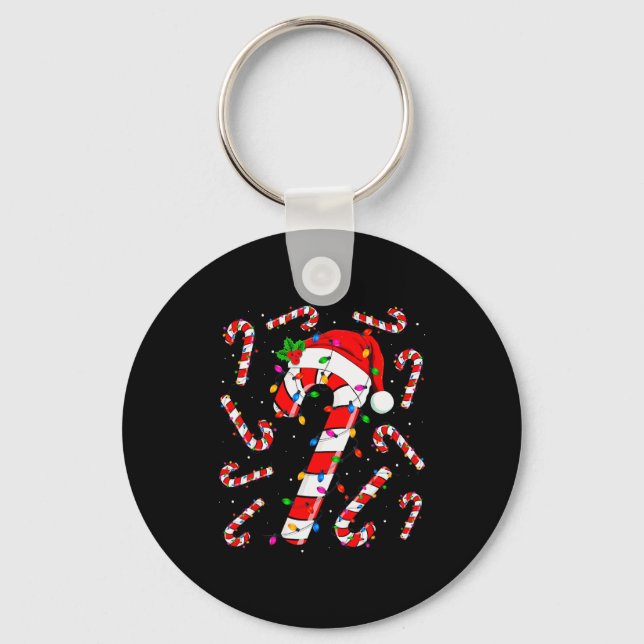 Chaveiro Red And White Candy Cane Santa Christmas Funny Xma (Frente)
