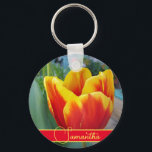 Chaveiro Red and Yellow Tulip Floral Womans Name<br><div class="desc">Pretty Floral Pastel Tulip Pattern,  with a fully customizable name. Designed from my original cat illustration.</div>