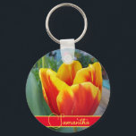 Chaveiro Red and Yellow Tulip Floral Womans Name<br><div class="desc">Pretty Floral Pastel Tulip Pattern,  with a fully customizable name. Designed from my original cat illustration.</div>