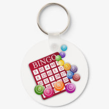 Red Bingo Card n Balls Keychanin dobrado