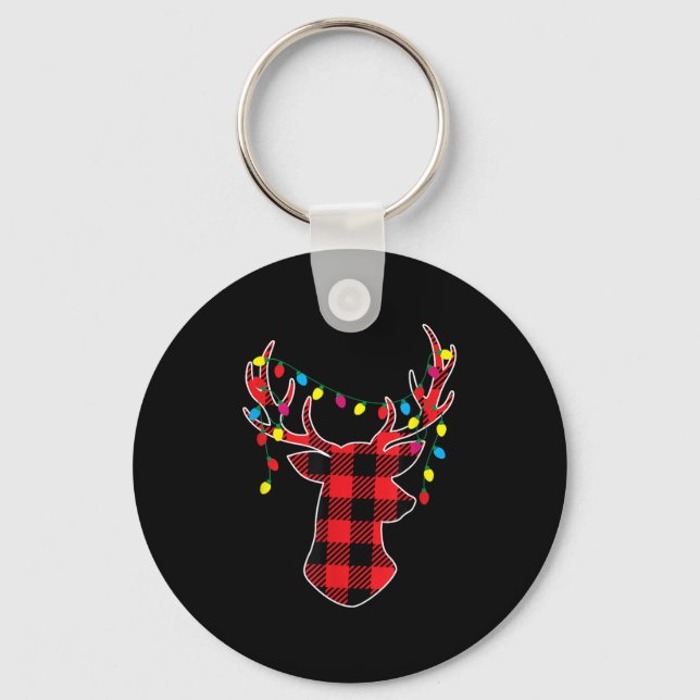 Chaveiro Red Black Christmas Buffalo Plaid Deer Women Men K (Frente)