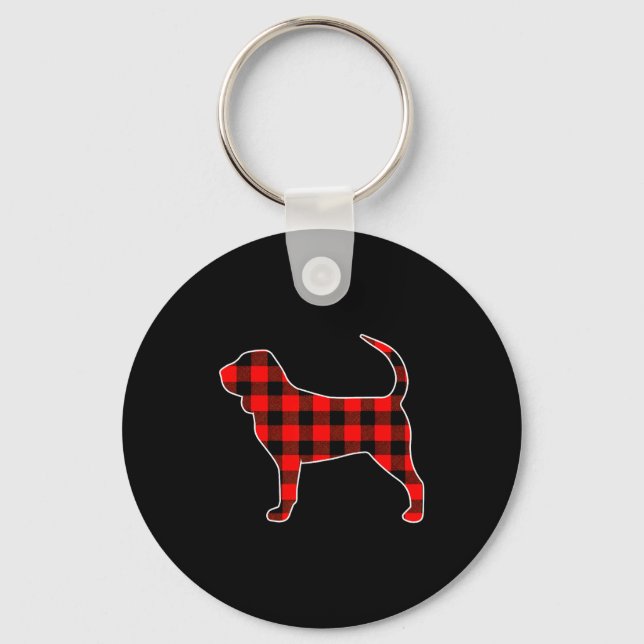 Chaveiro Red Buffalo Plaid Pajama Bloodhound Christmas Dog  (Frente)