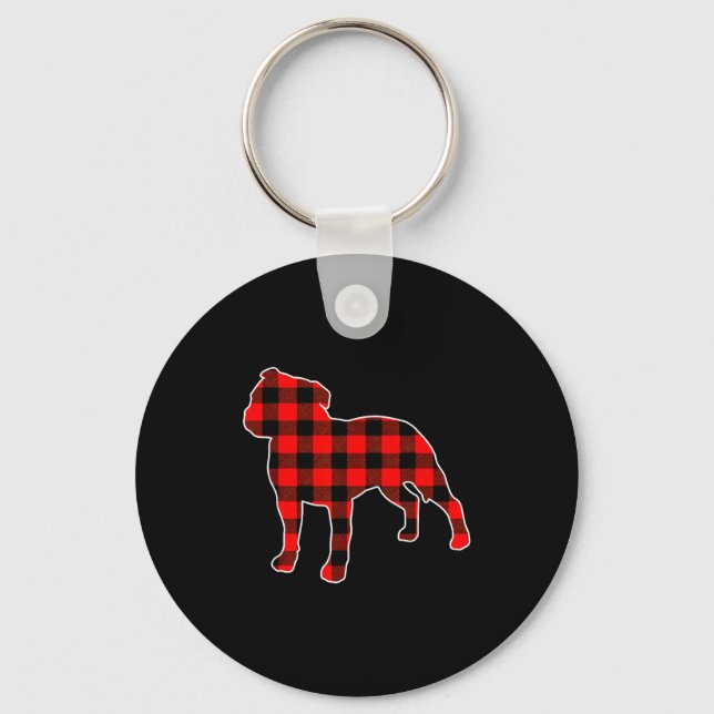 Chaveiro Red Buffalo Plaid Pajama Staffy Christmas Dog Love (Frente)