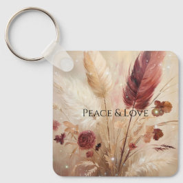 Chaveiro Red Cream Boho Feather Floral