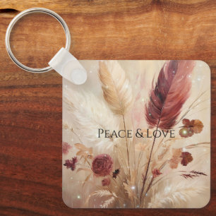 Chaveiro Red Cream Boho Feather Floral