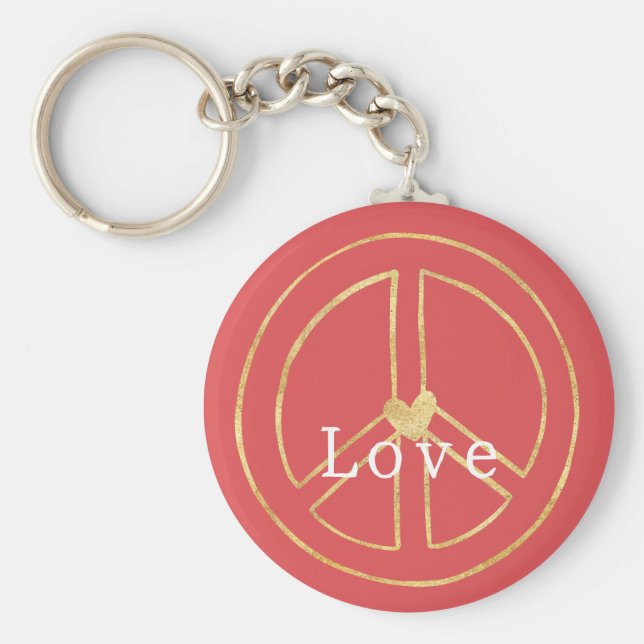 Chaveiro Red Gold Heart Peace Sign Love Christmas (Frente)