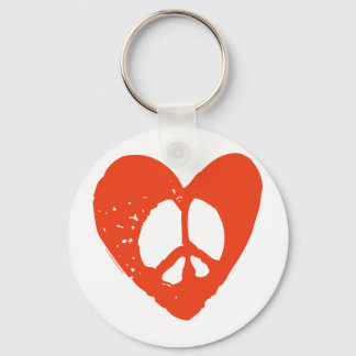 Chaveiro Red Grunge Heart com Sinal de Paz