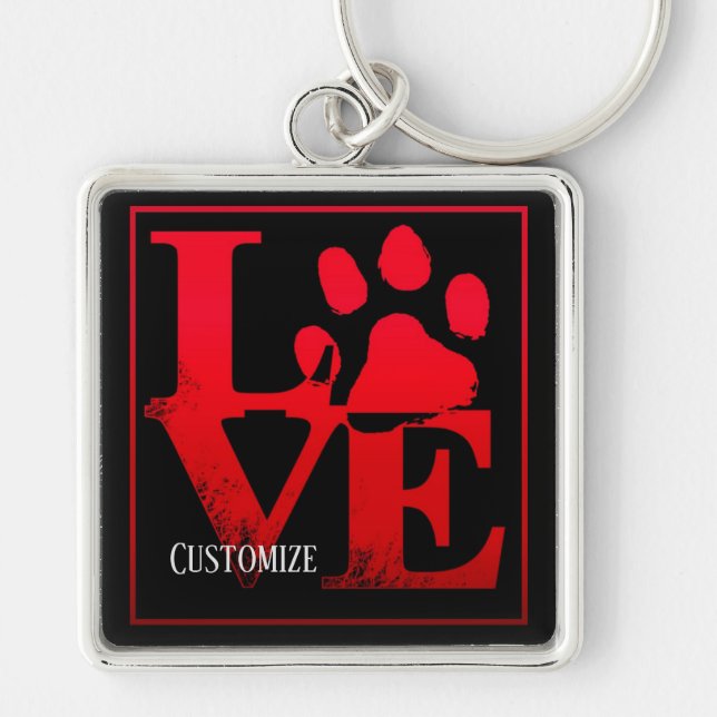 Chaveiro Red Love Paws Cadeia Personalizada de Chave (Frente)