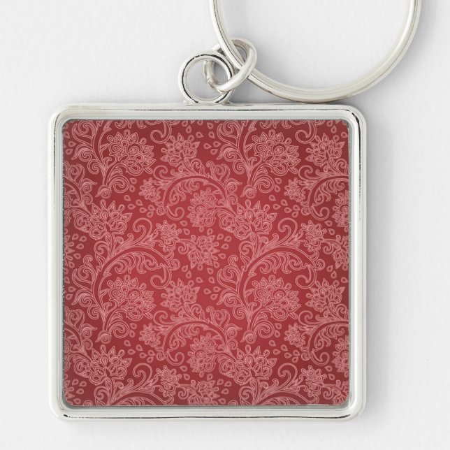 Chaveiro Red Paisley Damask Designer Floral Classic (Frente)