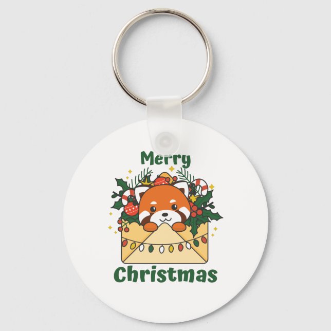 Chaveiro Red Panda - Letra de Natal dos Animais de inverno  (Frente)