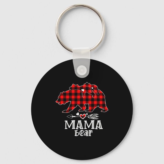 Chaveiro Red Plaid Buffalo Mama Bear Christmas Pajamas Fami (Frente)