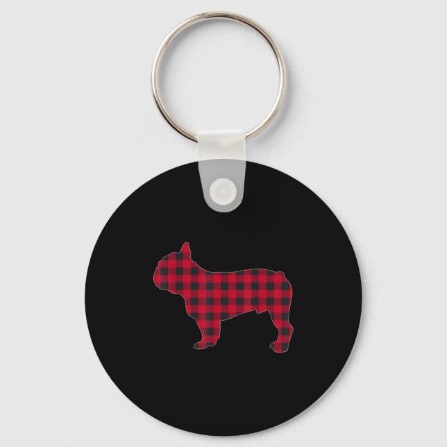 Chaveiro Red Plaid French Bulldog Dog Lover Matching Christ (Frente)