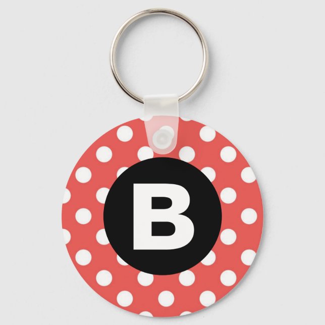 Chaveiro Red Polka Dot Pattern Black Monogram (Frente)